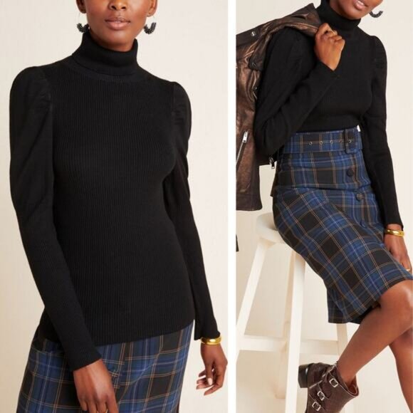 BY ANTHROPOLOGIE Cecilia Puff-Sleeved Turtleneck Sweater Sz XL - Picture 1 of 6